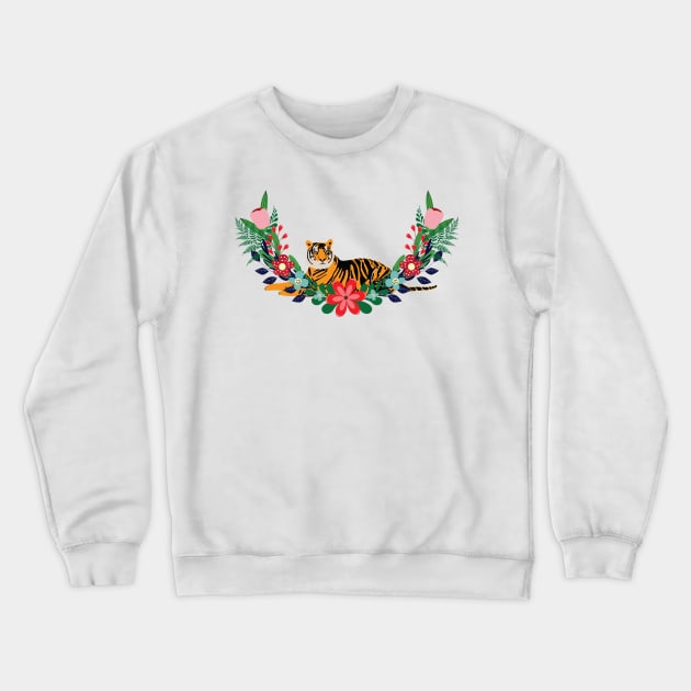 Tiger and flowers Crewneck Sweatshirt by grafart